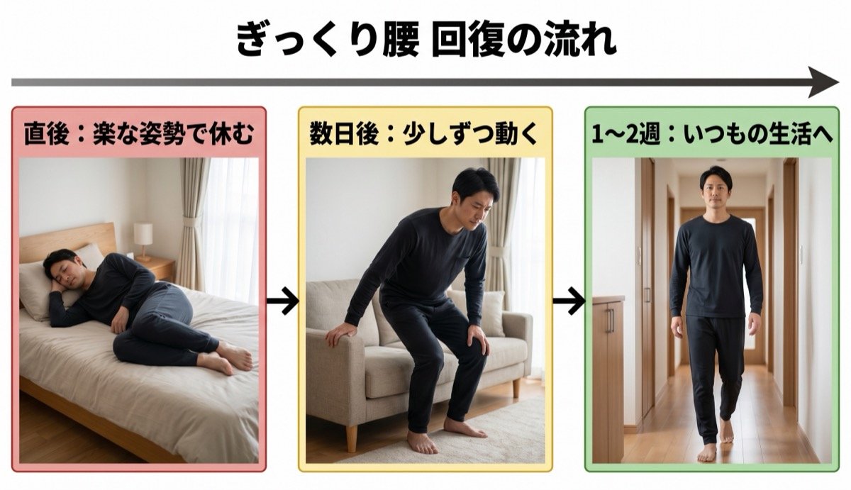 ぎっくり腰の回復の流れの図解