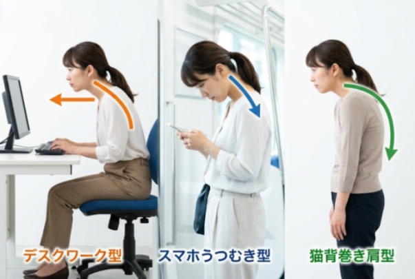 ストレートネック3タイプの比較図