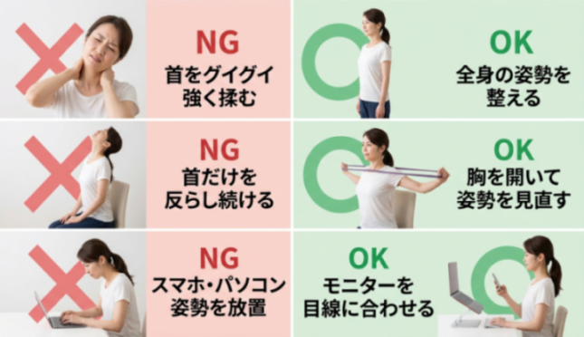 避けたい姿勢とらくな姿勢を比べた図