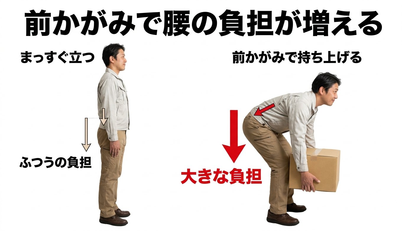 前かがみで腰の負担が増える
