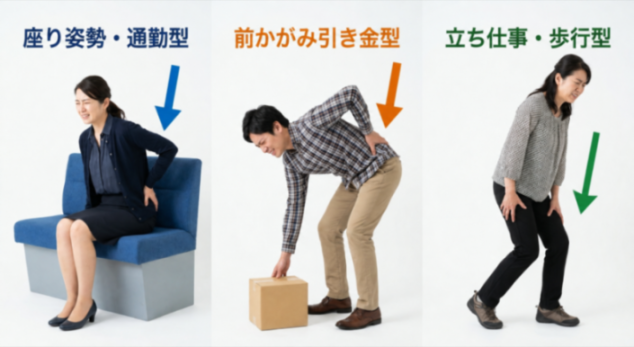 坐骨神経痛3タイプの比較図