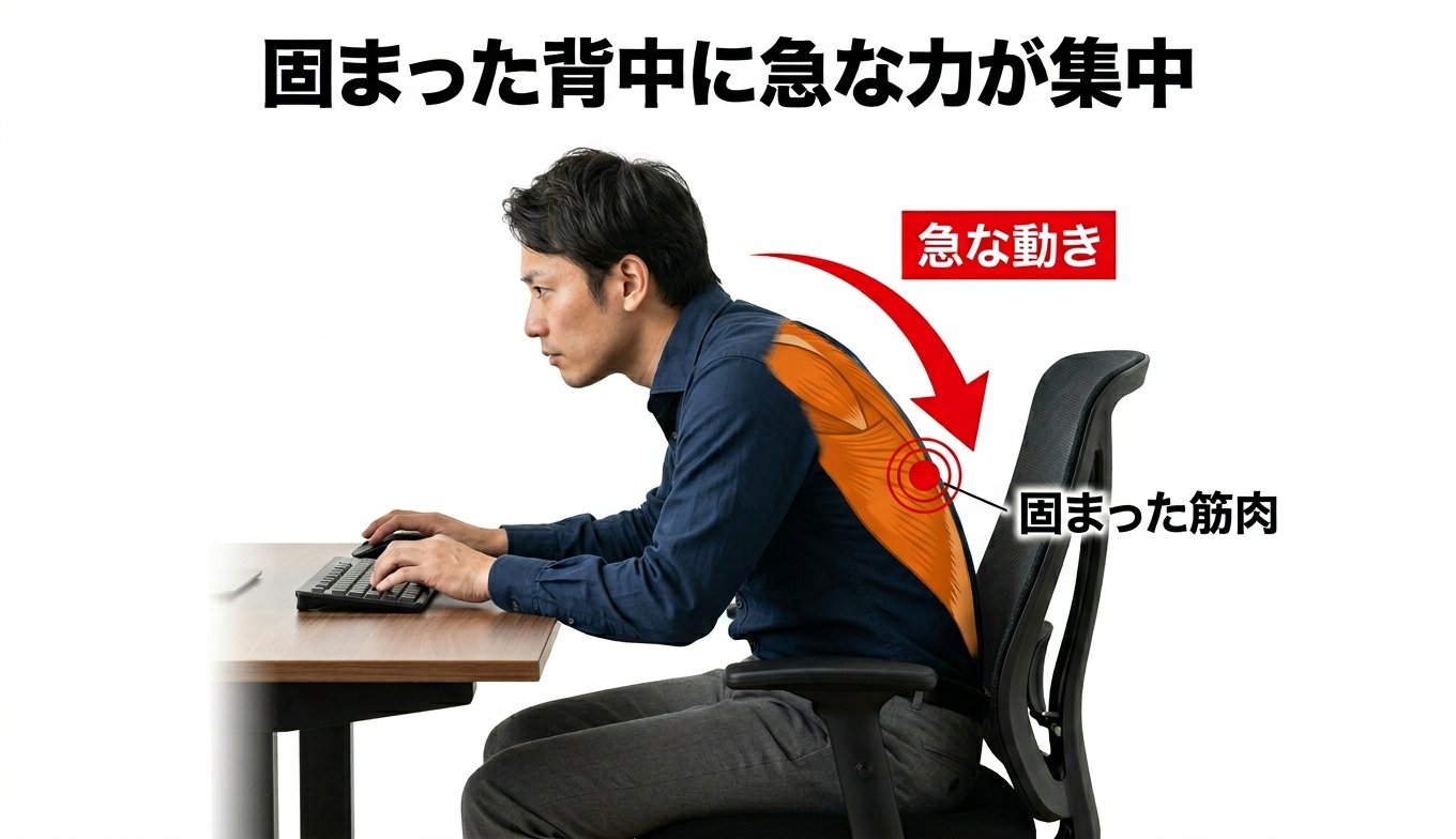 固まった背中に急な力が集中