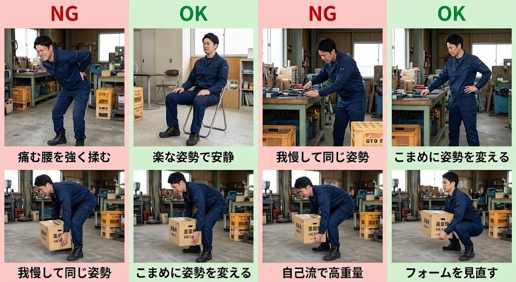 腰痛NG行動とOK対処の比較