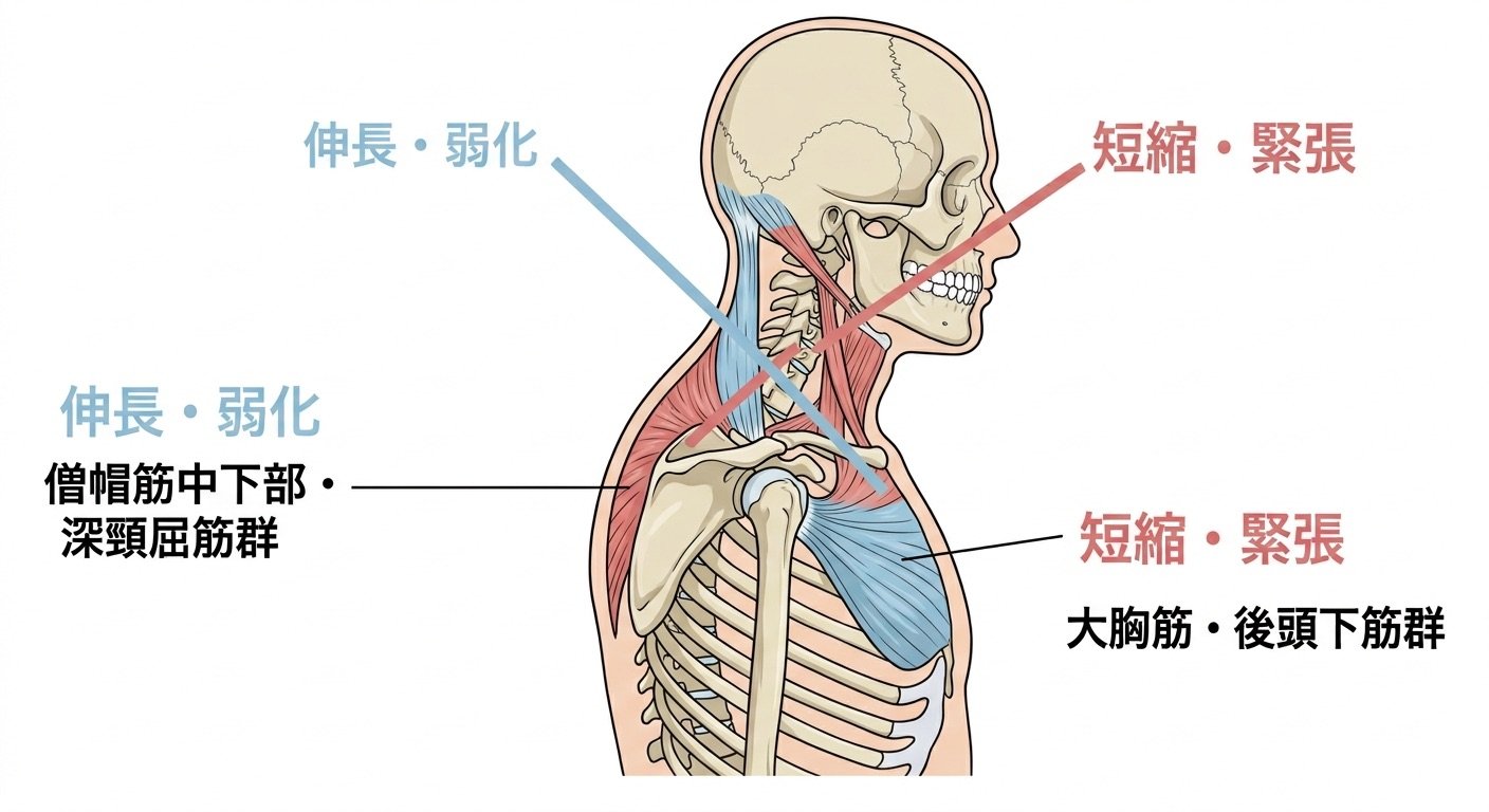 四条烏丸院 上位交差症候群の図解