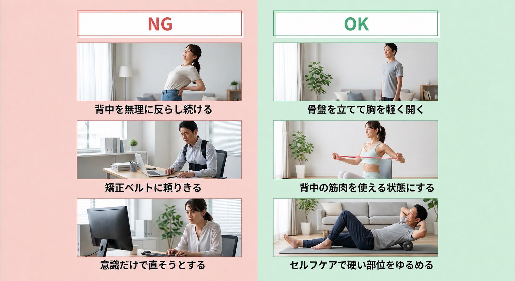 四条烏丸院 猫背 NGとOKの比較