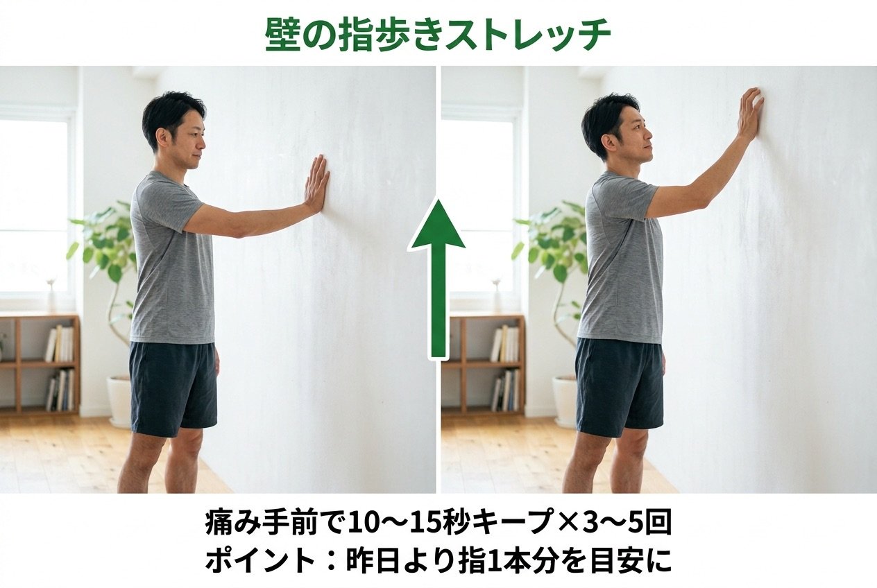 壁指歩きストレッチの図解