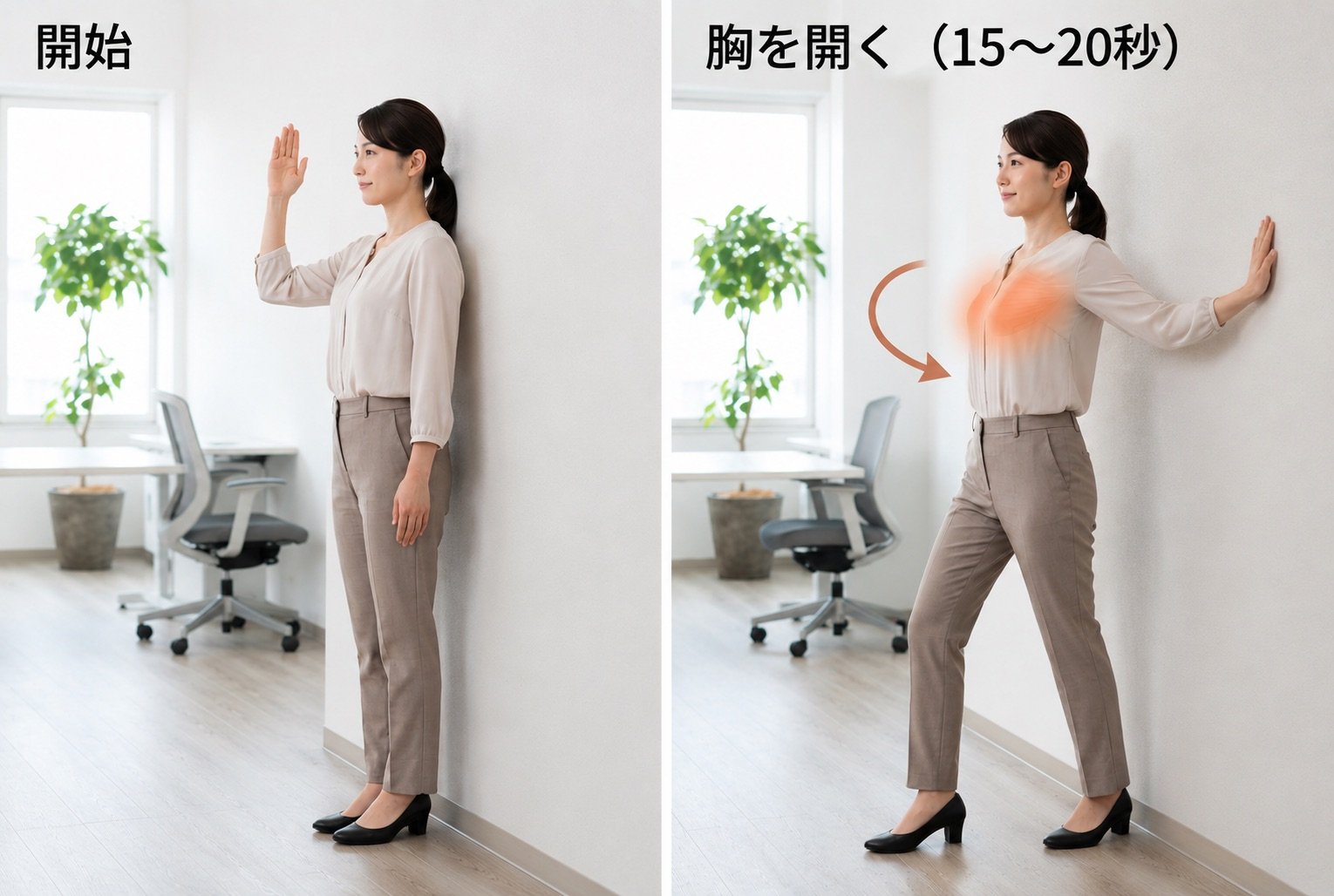 胸開きストレッチの図解