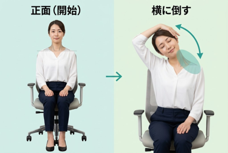 首の横倒しストレッチの手順