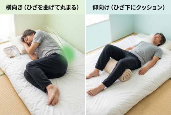 腰がつらい時の楽な安静姿勢の例