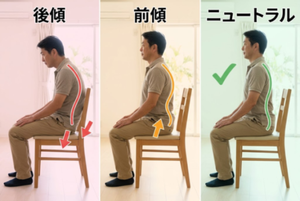 座って骨盤を前後に傾ける動きの図