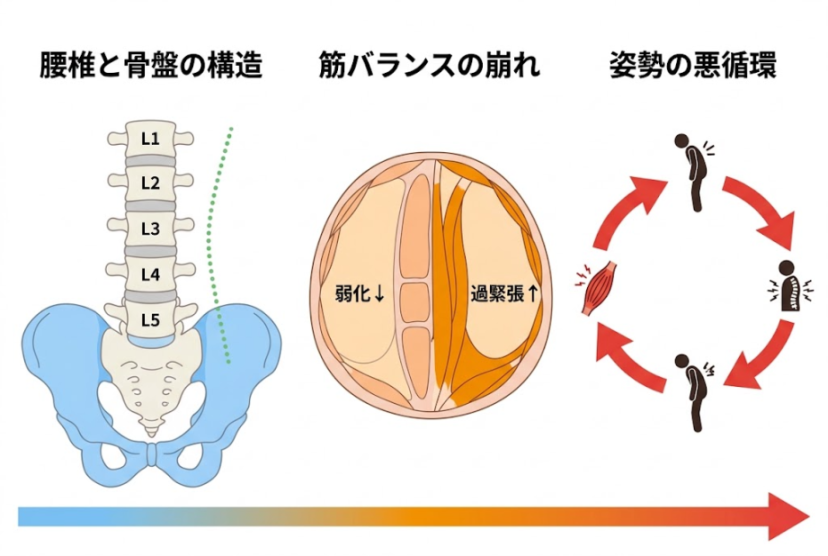 腰まわりの構造をやさしく示したイメージ図