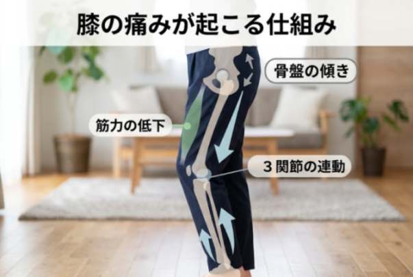 股関節・膝・足首の関係をやさしく示したイメージ図