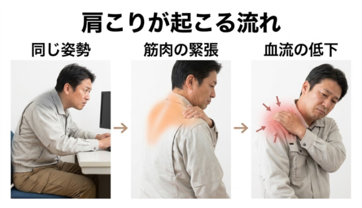 肩まわりの緊張と姿勢の関係を示した図