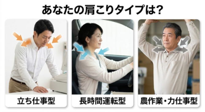 肩こりのタイプ別の特徴を比較した図