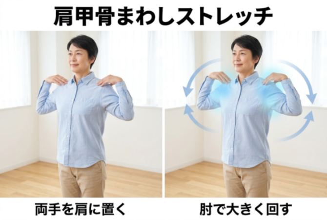 肩甲骨を回すストレッチの図