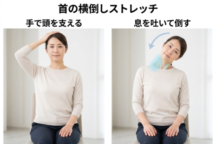 首を横に倒すストレッチの図
