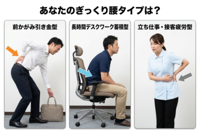 ぎっくり腰のタイプ別の比較図