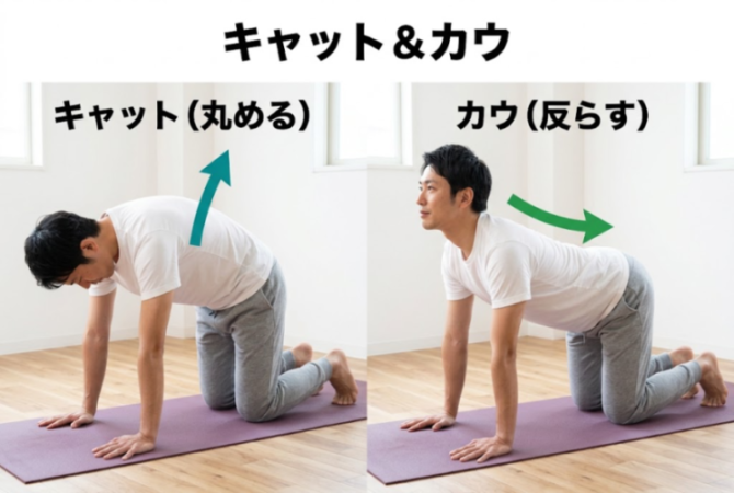 背中を丸めて反らす運動の図解
