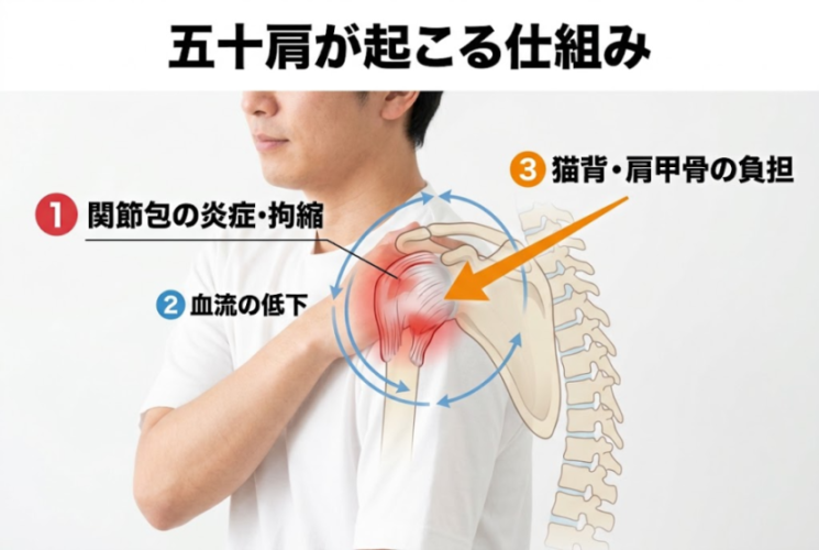 肩関節・関節包・肩甲骨と姿勢の関係を示すイメージ図