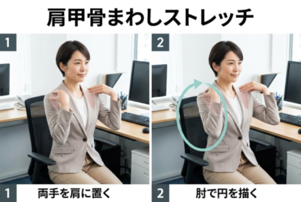 肩甲骨まわしストレッチのやり方を示した図解