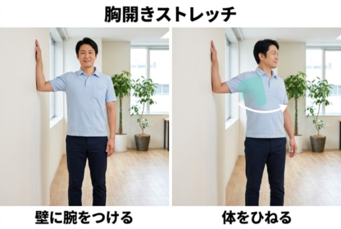 胸開きストレッチのやり方を示した図解