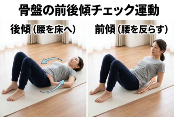 骨盤前後傾運動のやり方を示した図解