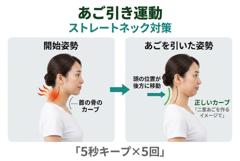 あご引き運動のやり方を示した図解