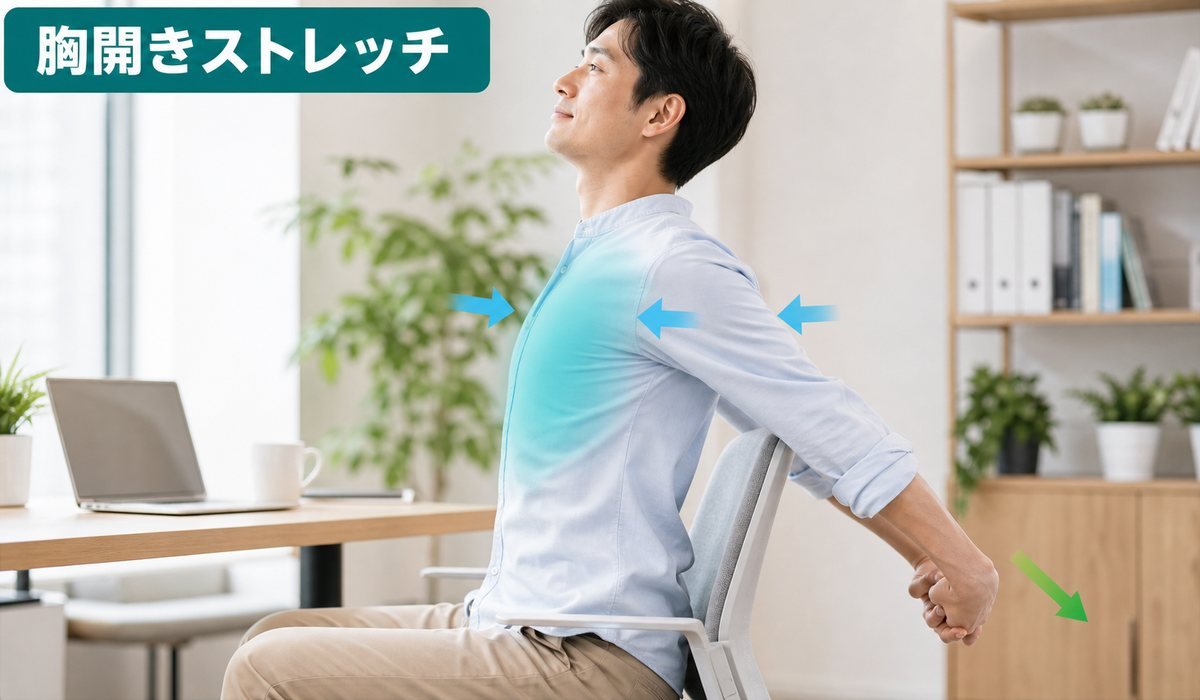 胸開きストレッチ手順