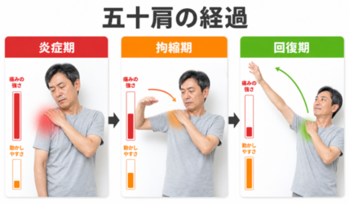 五十肩の炎症期・拘縮期・回復期の経過