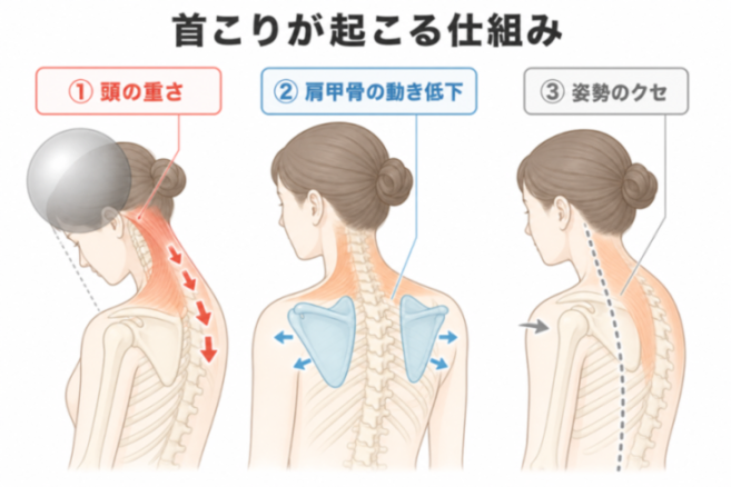 首こりが起こる仕組みの図解