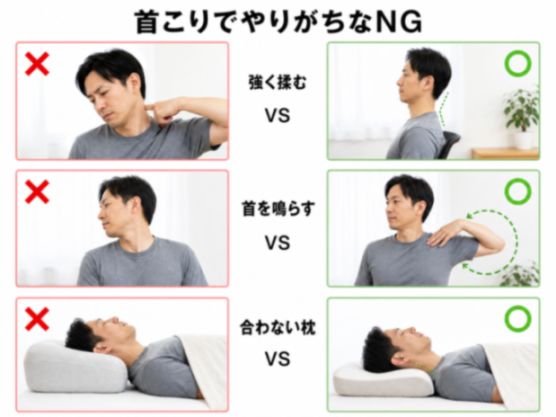 首こりで避けたい行動とよい対処の比較