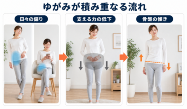 骨盤のゆがみの経過の解説図
