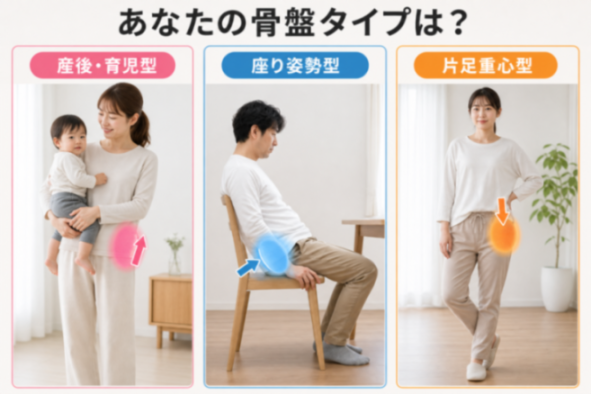 骨盤のゆがみの3タイプ比較