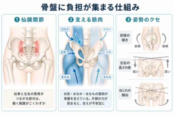 骨盤のゆがみが起こる仕組みの図解