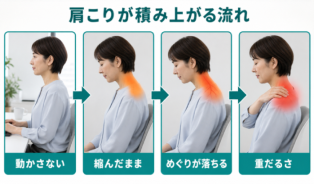 肩に負担が集まる流れの図解