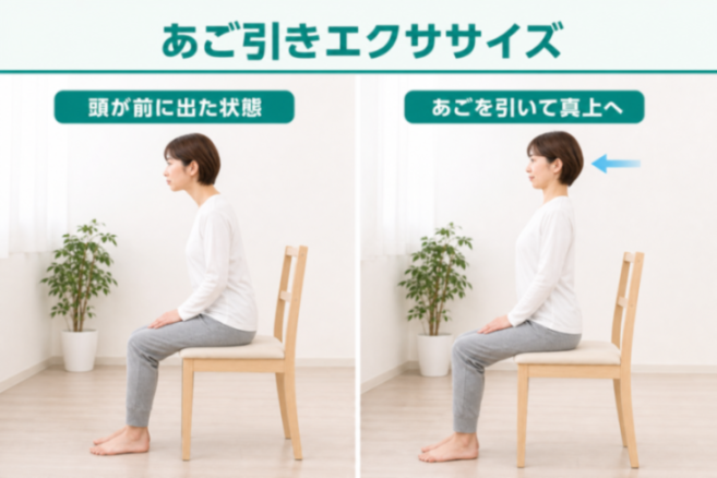 あご引きエクササイズの2コマ図解