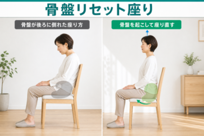 骨盤リセット座りの2コマ図解