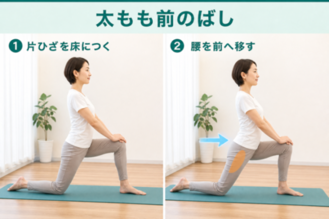 太もも前のばしストレッチの図解