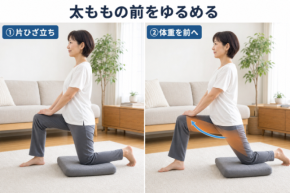 太ももの前側をゆるめるストレッチの図解