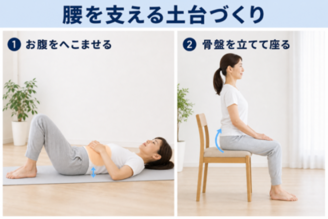 お腹へこませと骨盤の座り直しの図解