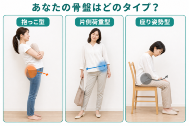 骨盤の傾き3タイプの比較図