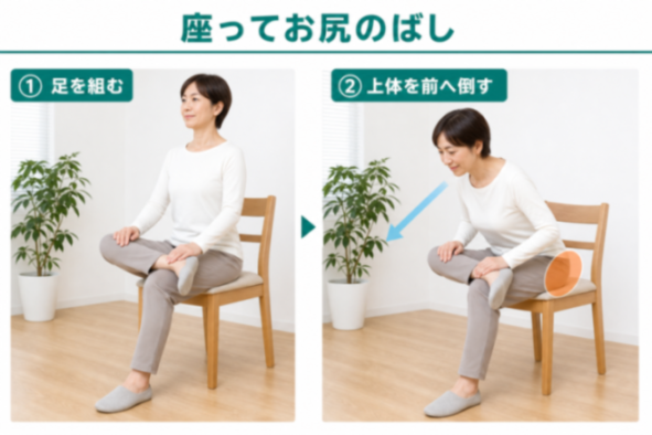 座ってお尻のばしストレッチの図解