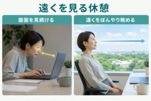 遠くを見る休憩のやり方の図解