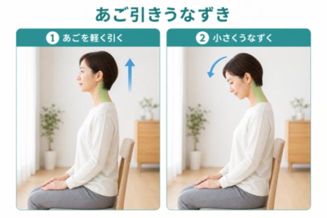 あご引きうなずき体操のやり方の図解