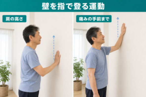 壁を指で登る運動のやり方の図解