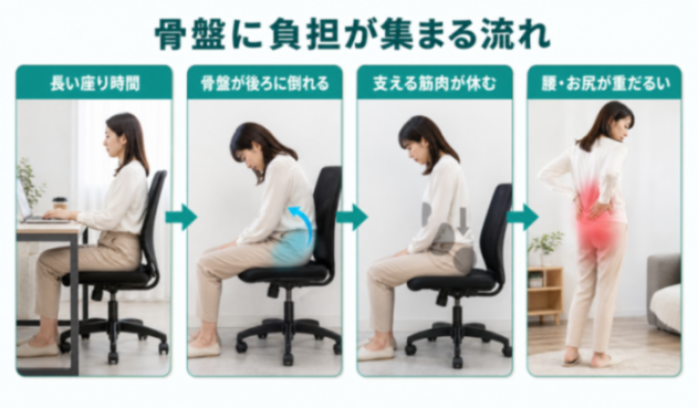 骨盤に負担が集まる流れの解説図