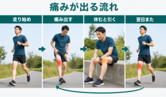 ランナー膝の痛みが出る流れの解説図