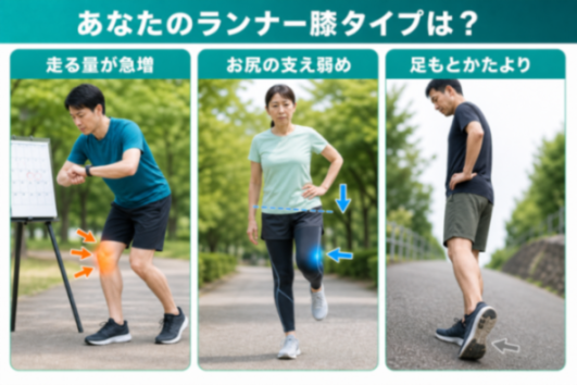 ランナー膝3タイプの比較図
