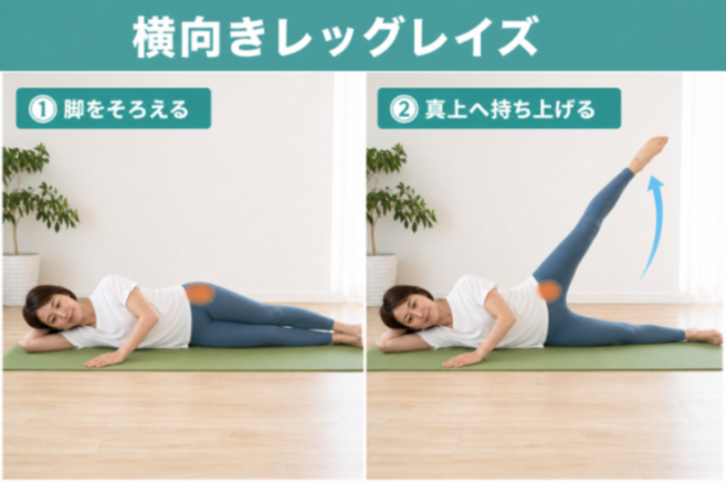 横向きレッグレイズのやり方の図解