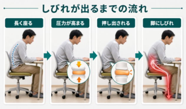 しびれが出るまでの流れの解説図